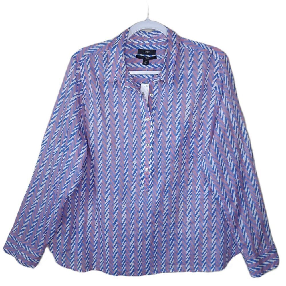 NWT J. Crew Zigzag Plaid Pullover Top 2X Preppy Office Colorful